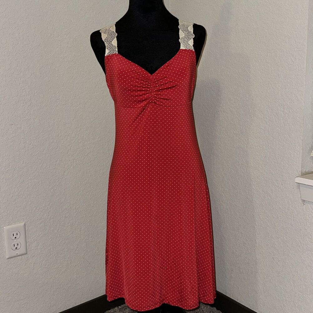 Vintage Khaki Krew Midi Dress Women's Large Red Polka Dot Classic Strap Pullover